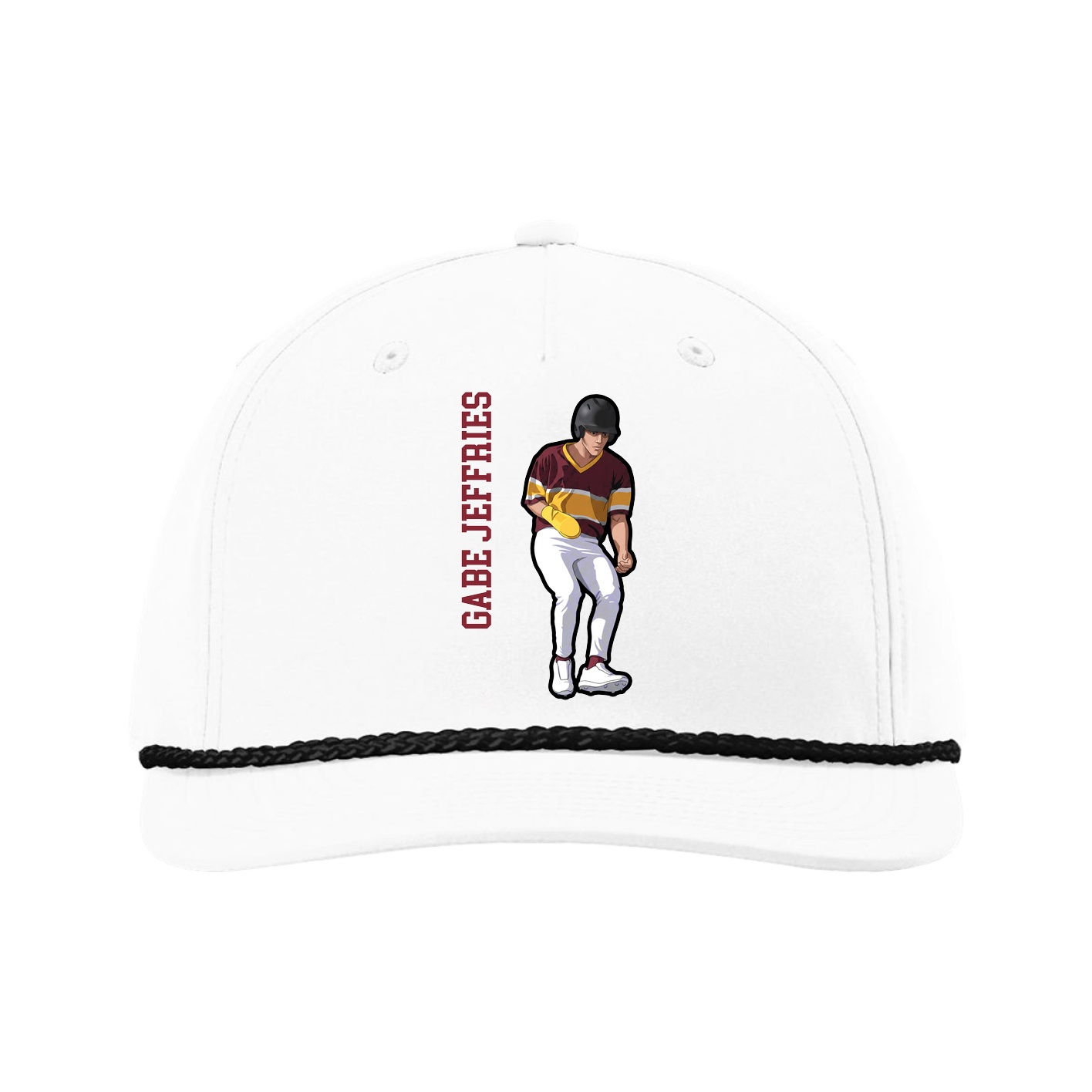 Five-Panel Classic Rope Cap — Name Vertical in White