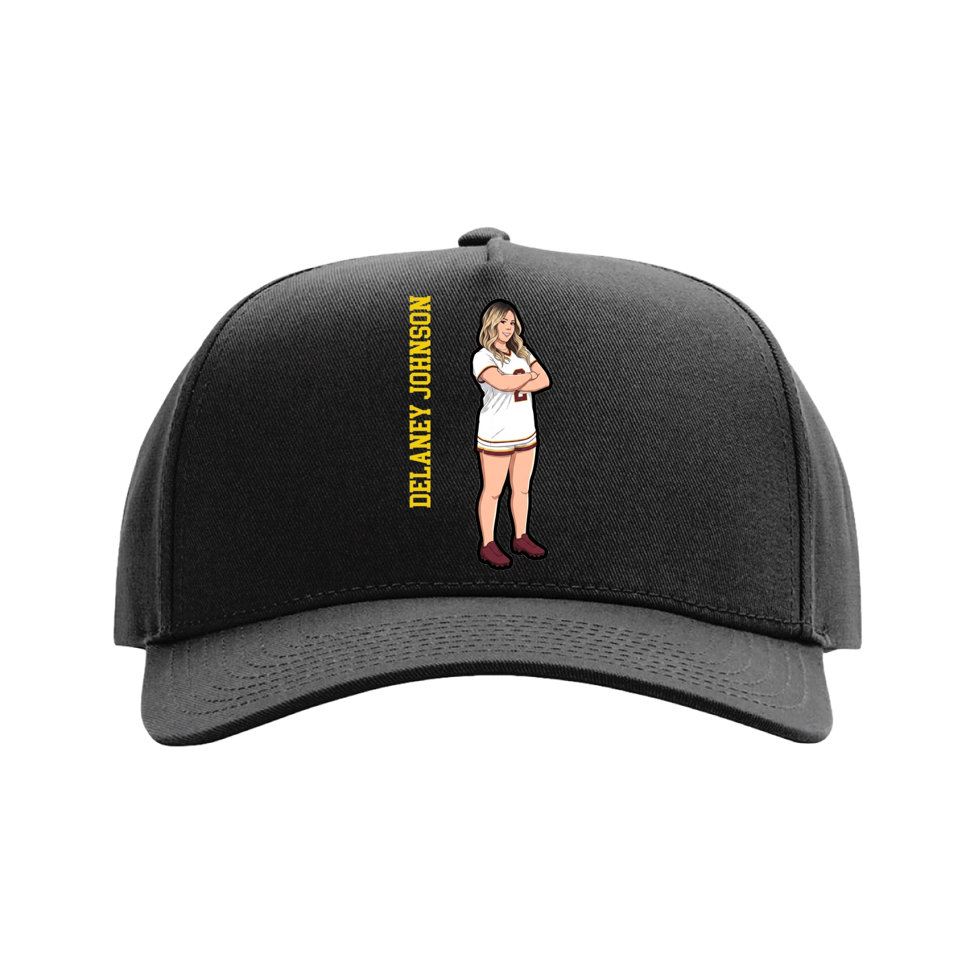 Full Fabric Five-Panel Champ Cap — Name Vertical in Black