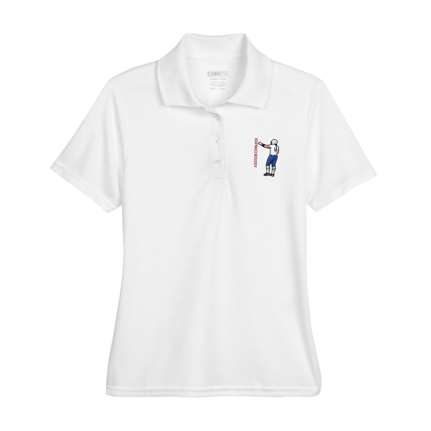Womens Performance Polo — Name Vertical in White