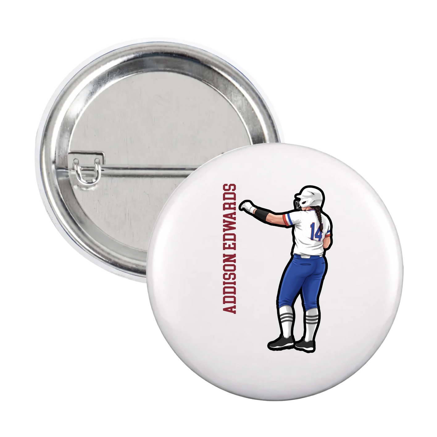 Game Day Button — Name Vertical in White