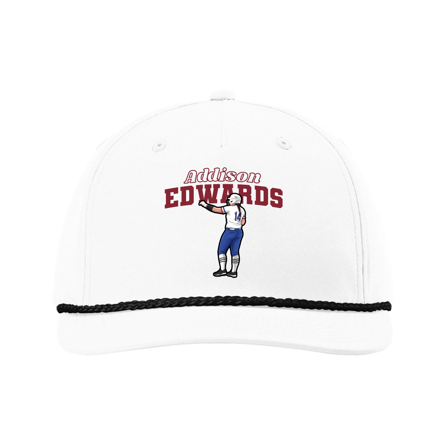 Five-Panel Classic Rope Cap — Name Arch in White