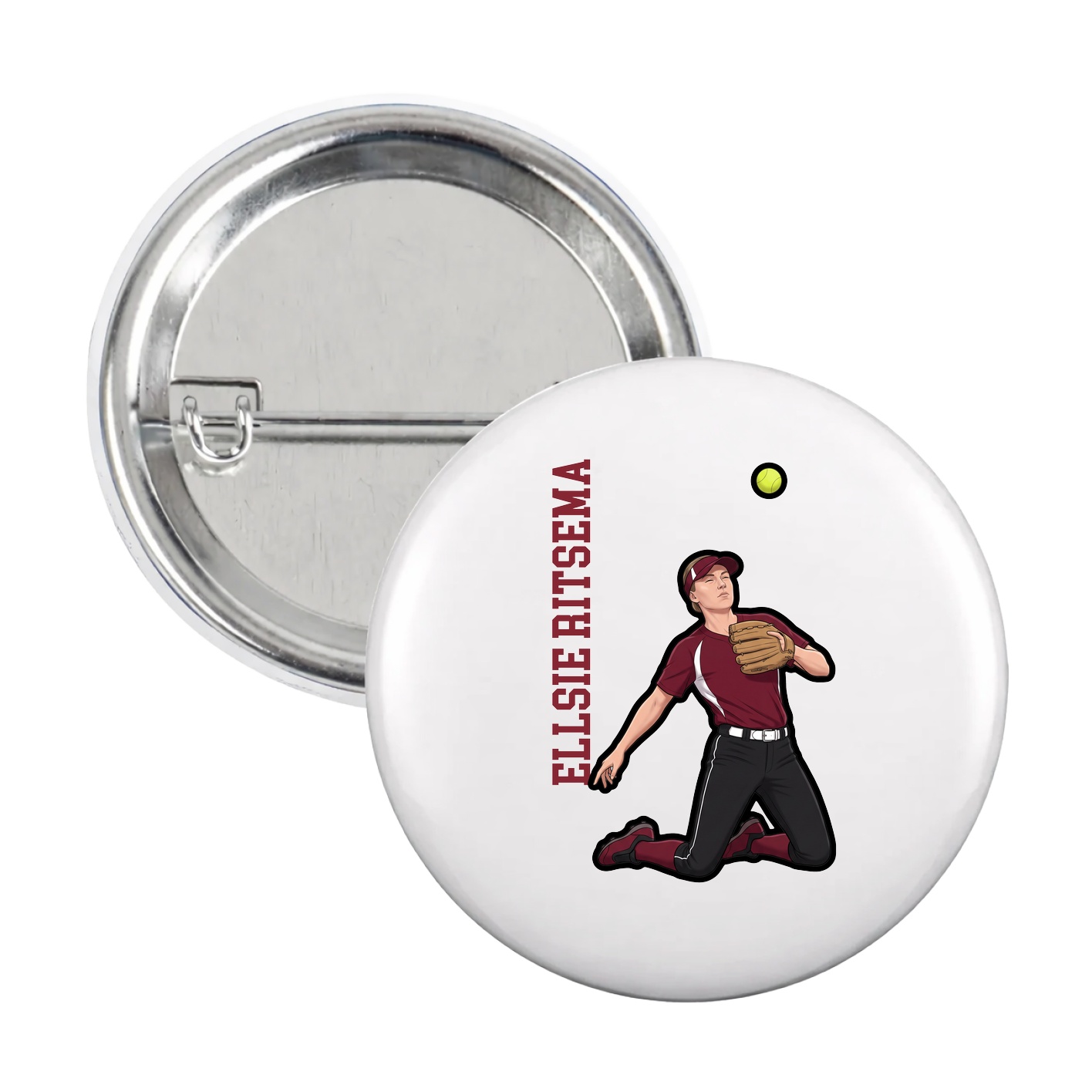 Game Day Button — Name Vertical in White