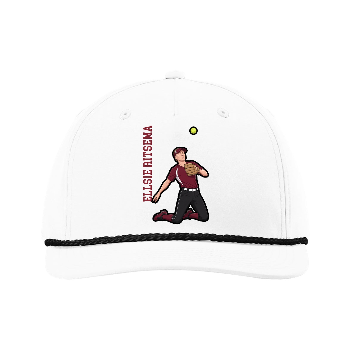 Five-Panel Classic Rope Cap — Name Vertical in White