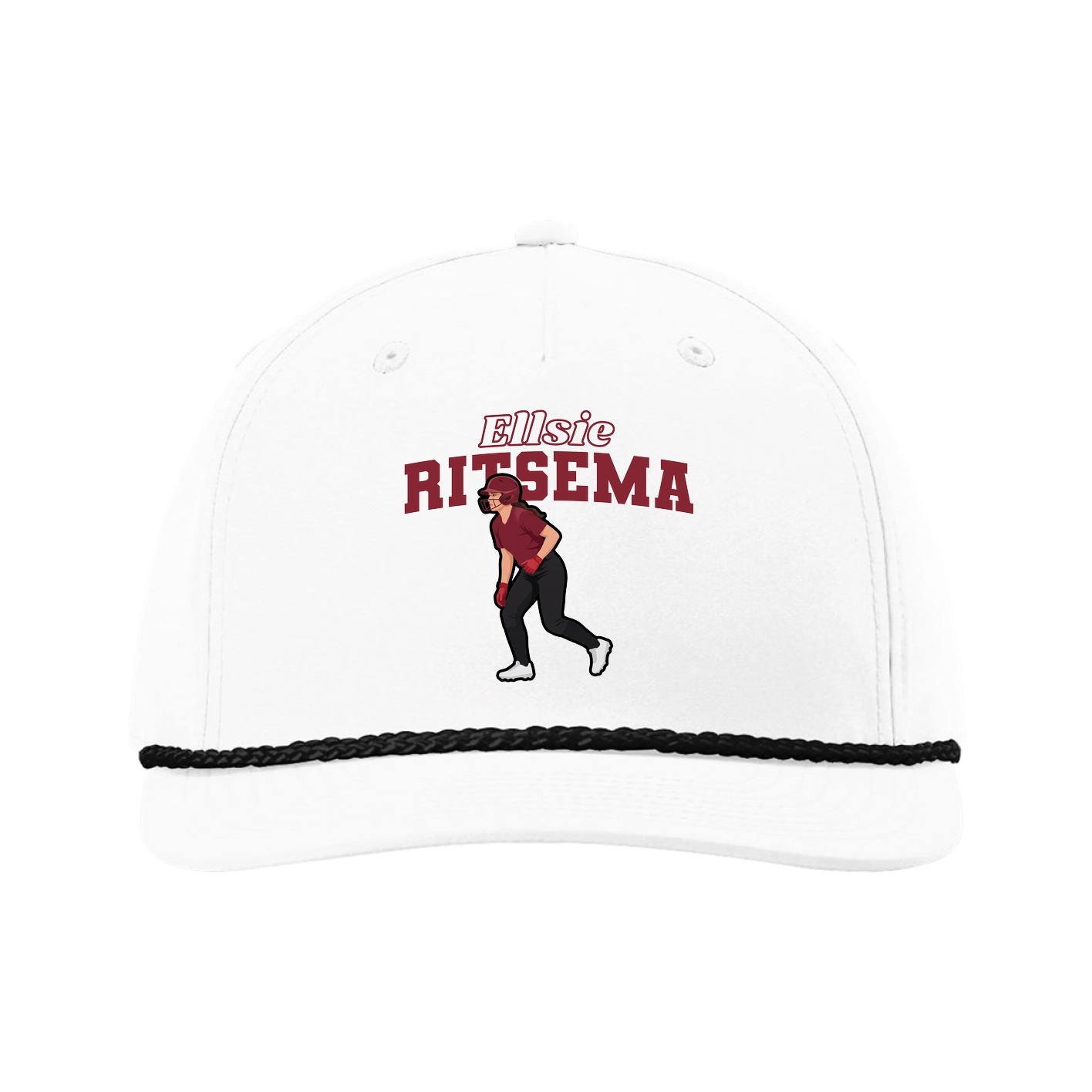 Five-Panel Classic Rope Cap — Name Arch in White