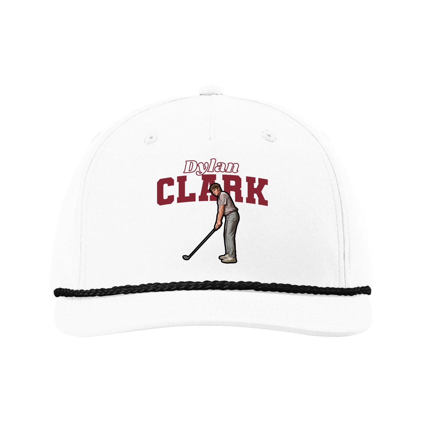 Five-Panel Classic Rope Cap — Name Arch in White