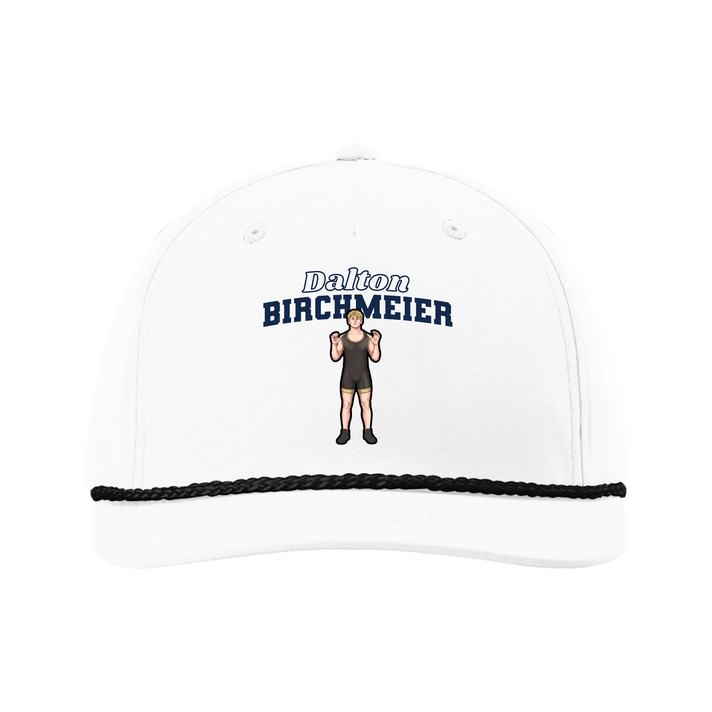 Five-Panel Classic Rope Cap — Name Arch in White