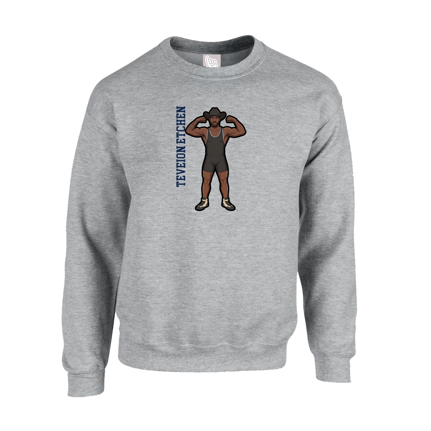 Fleece Crew — Name Vertical in Grey
