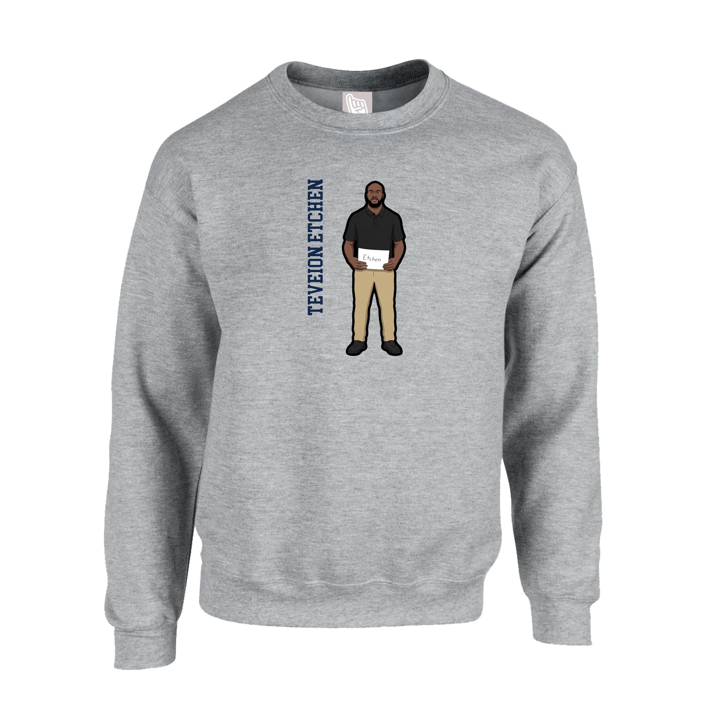 Fleece Crew — Name Vertical in Grey