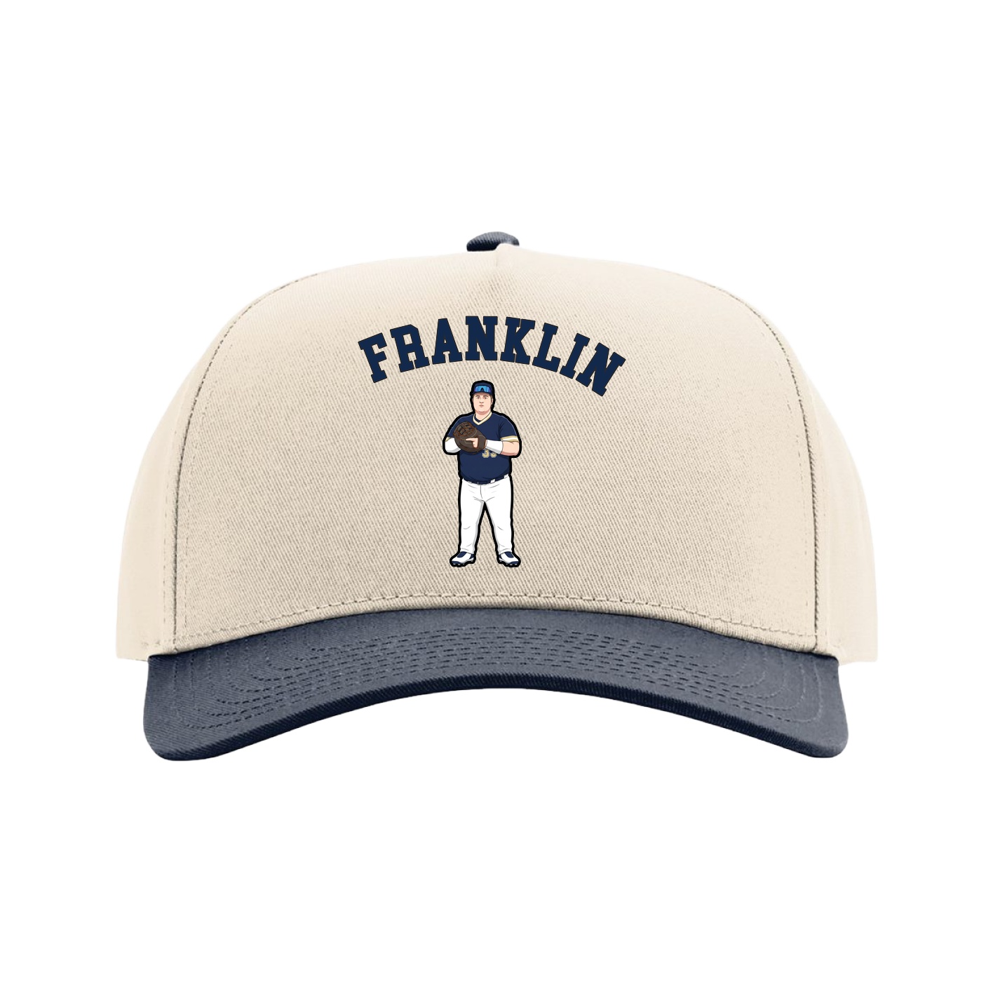 Full Fabric Five-Panel Champ Cap — Shirsey Arch in Cream/Navy