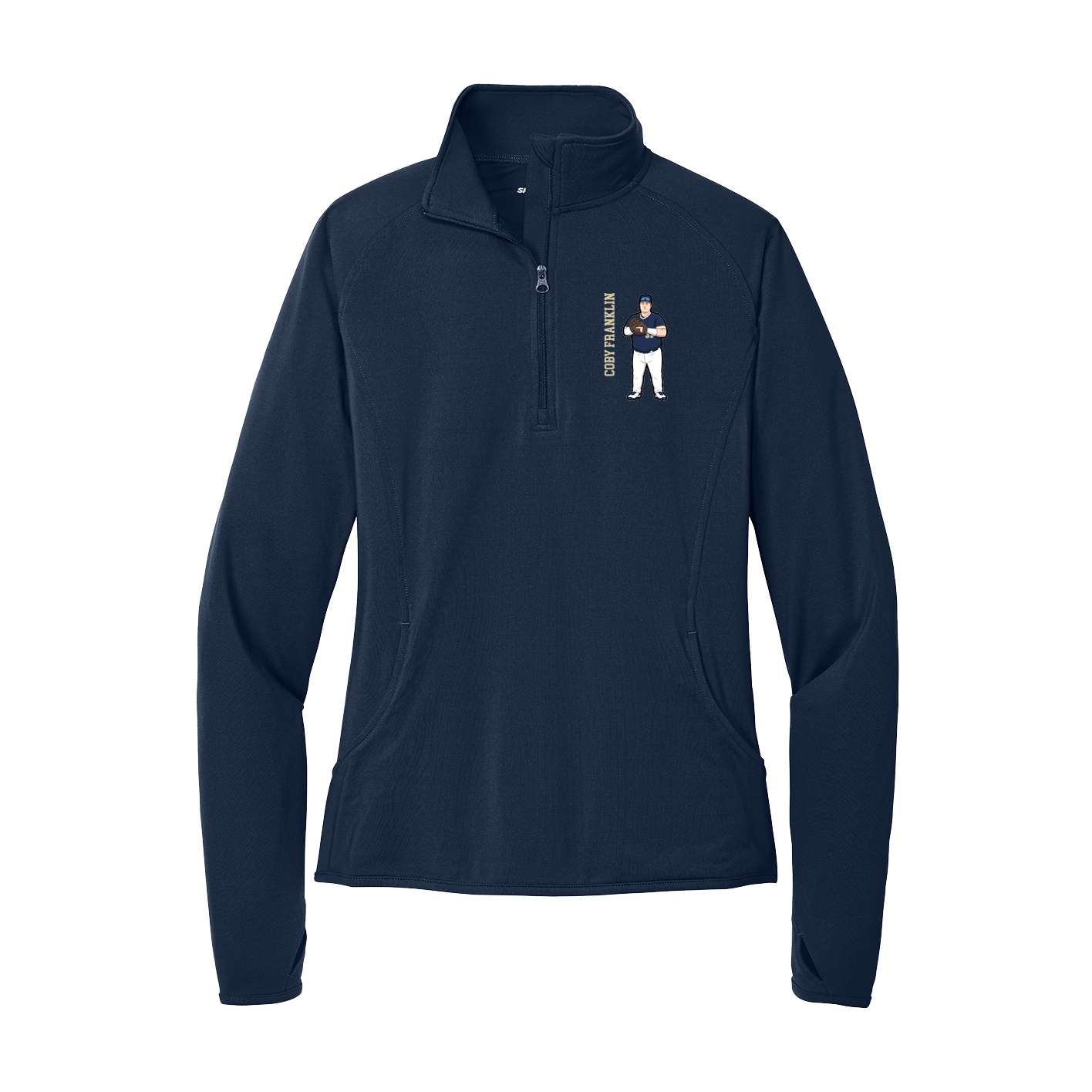Women's Q-Zip Pullover — Name Vertical in Navy