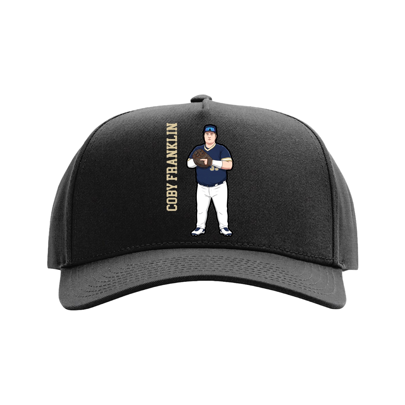 Full Fabric Five-Panel Champ Cap — Name Vertical in Black