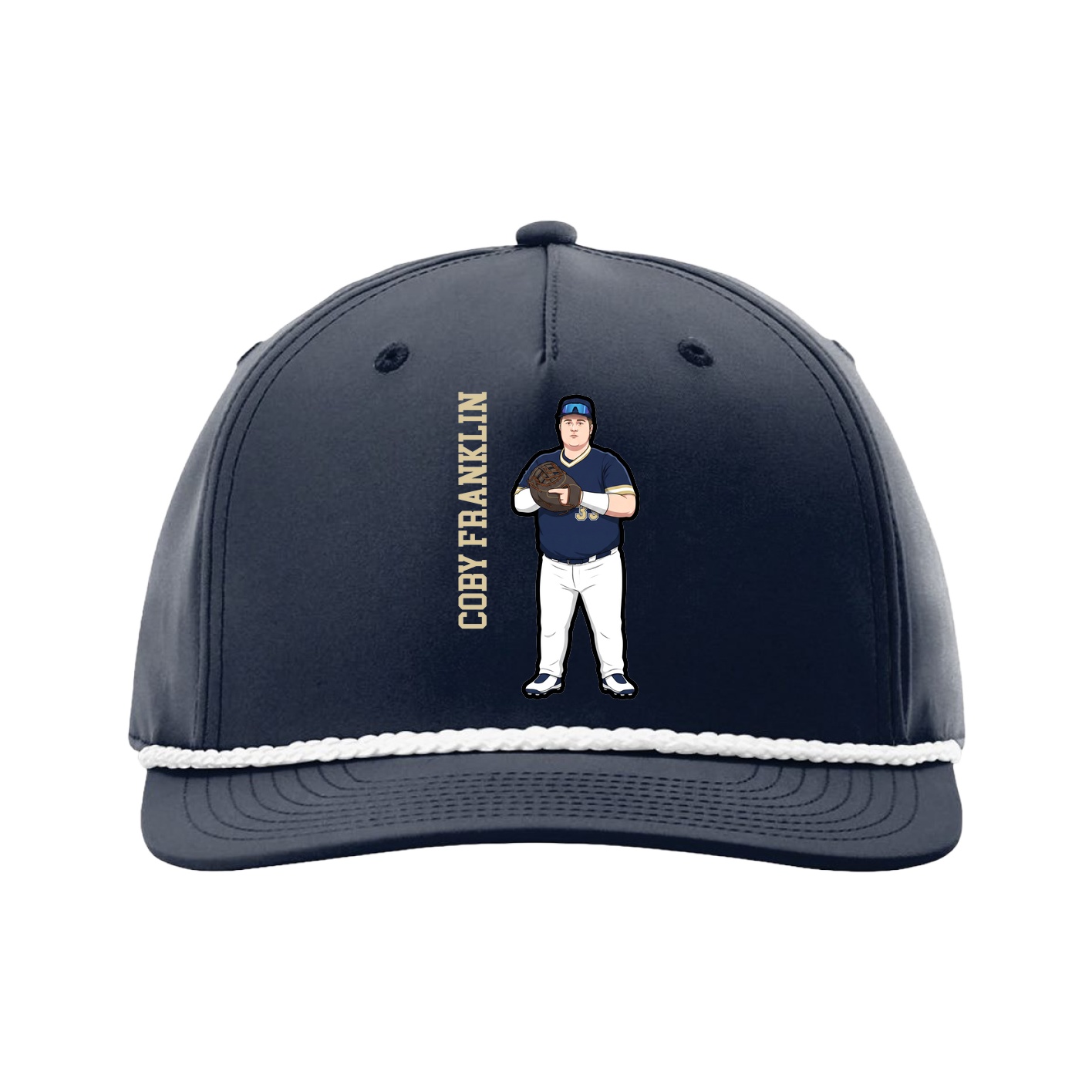 Five-Panel Classic Rope Cap — Name Vertical in Navy