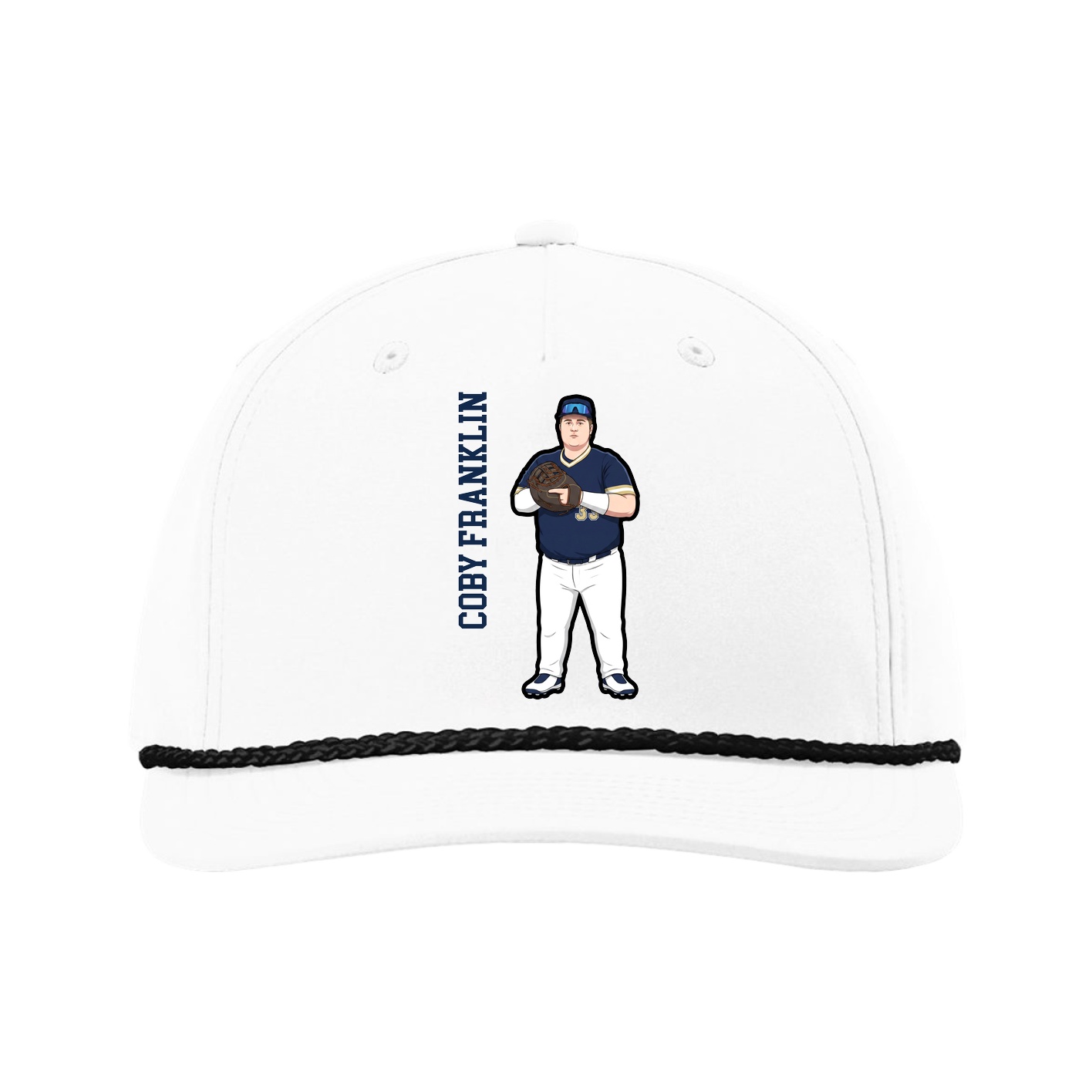 Five-Panel Classic Rope Cap — Name Vertical in White