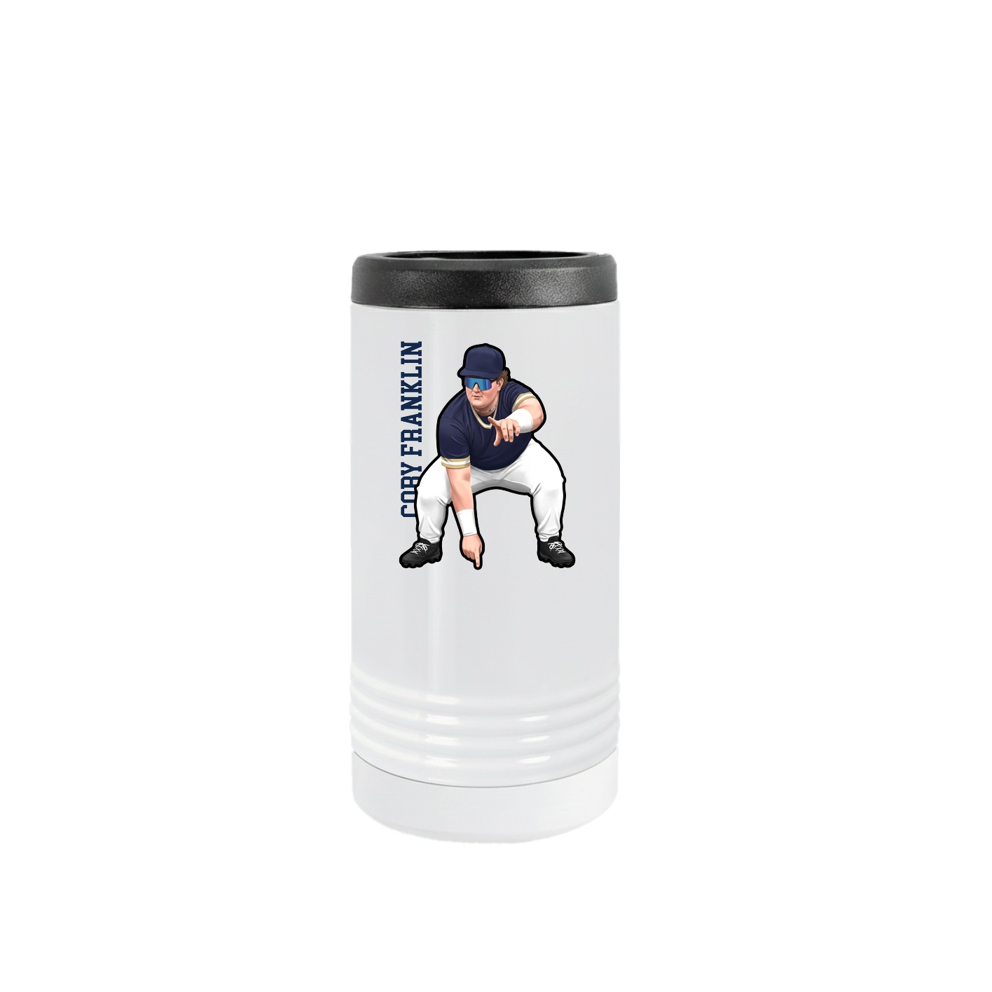 Slim Beverage Holder — Name Vertical in White