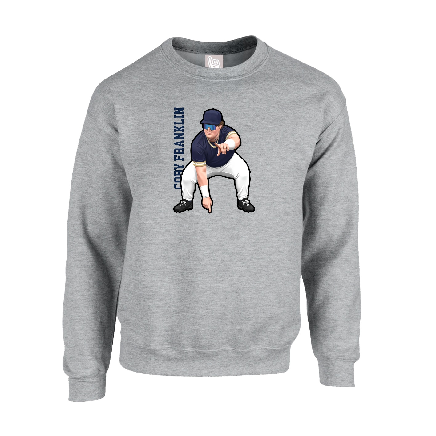 Fleece Crew — Name Vertical in Grey