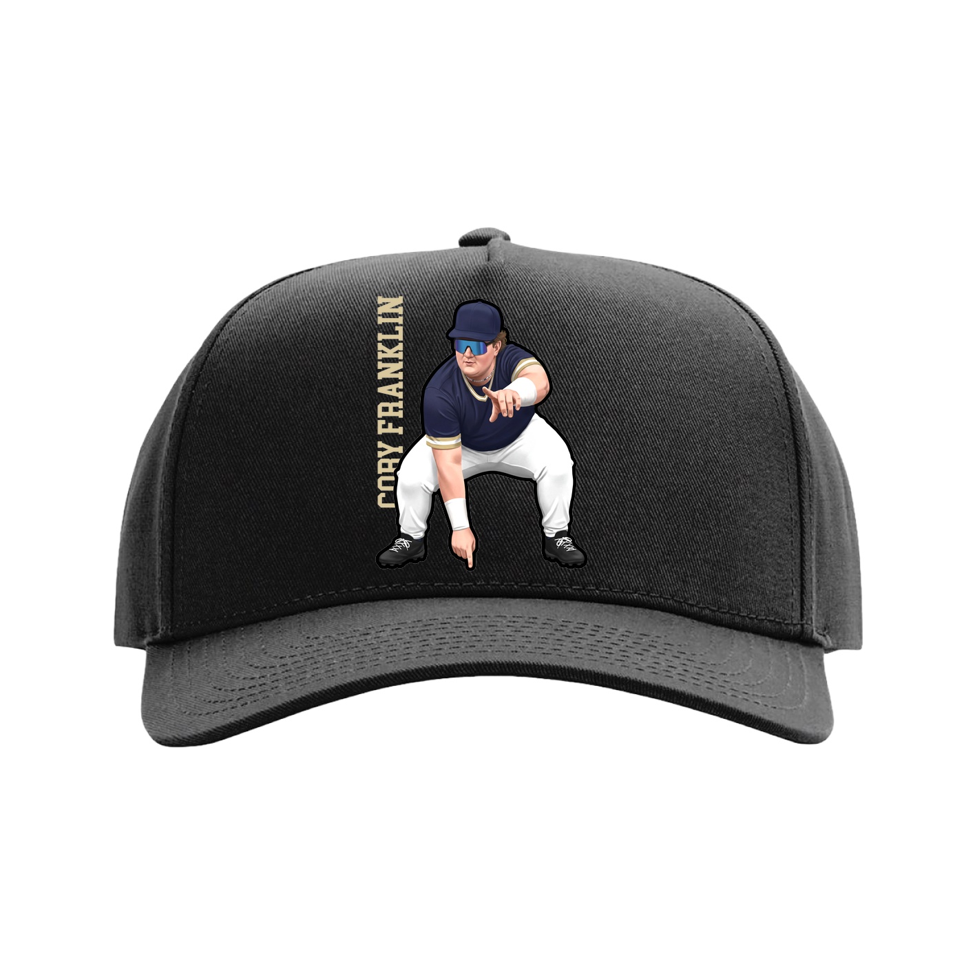 Full Fabric Five-Panel Champ Cap — Name Vertical in Black