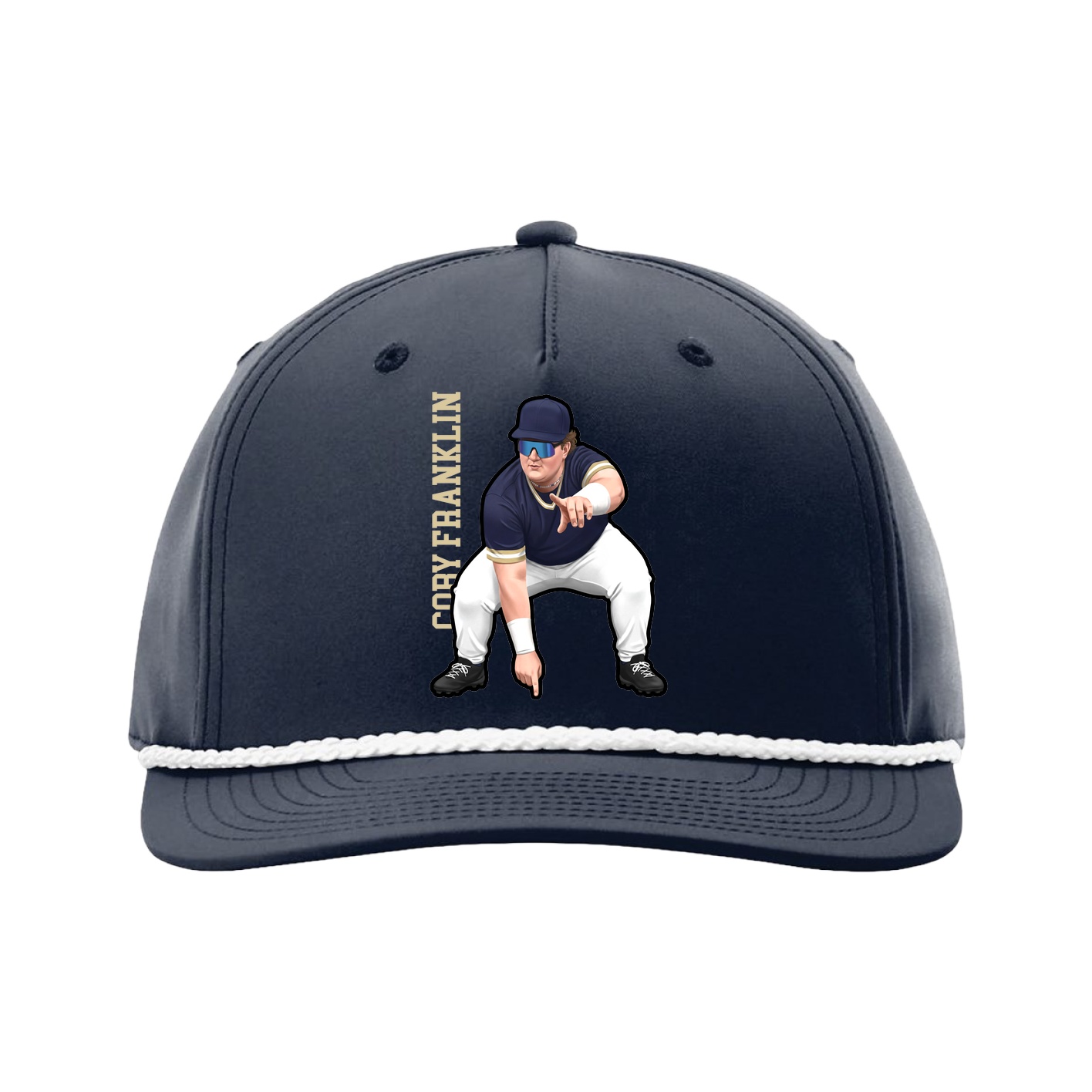 Five-Panel Classic Rope Cap — Name Vertical in Navy