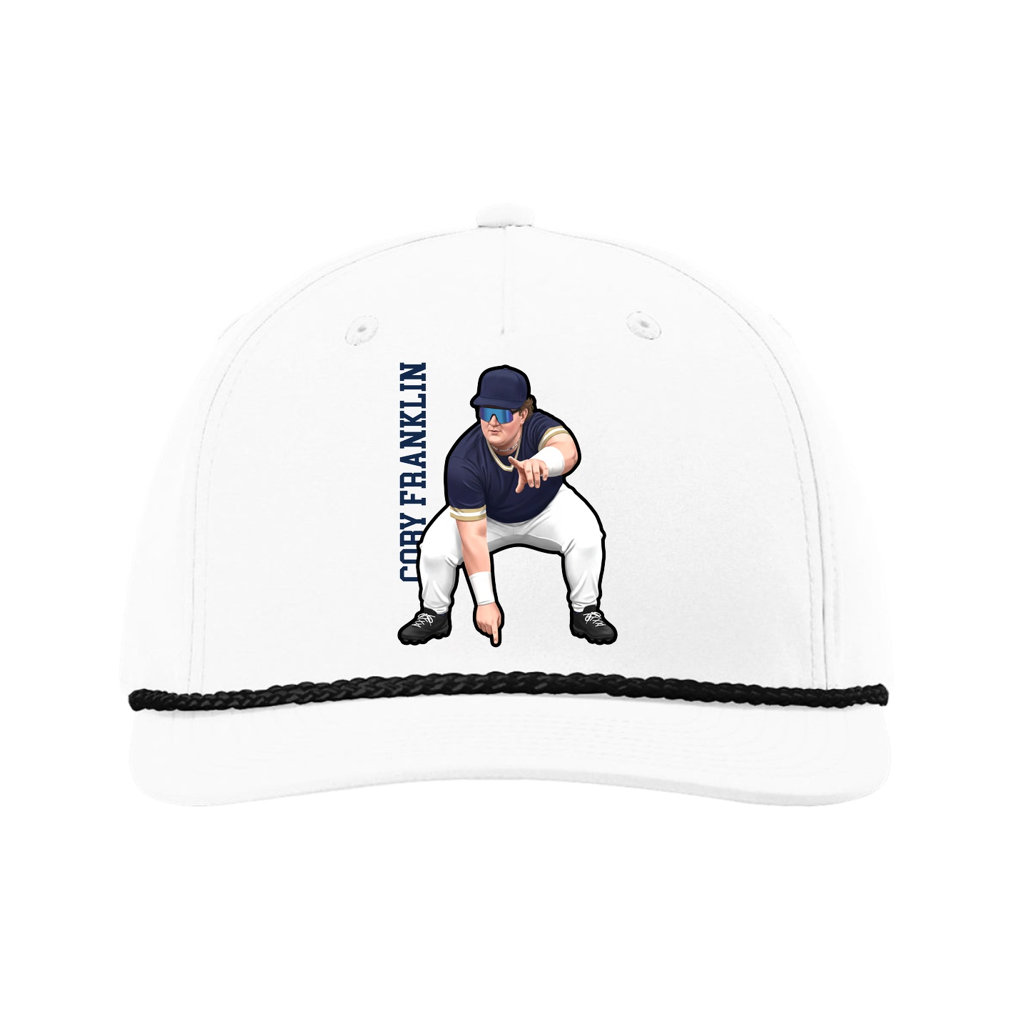 Five-Panel Classic Rope Cap — Name Vertical in White