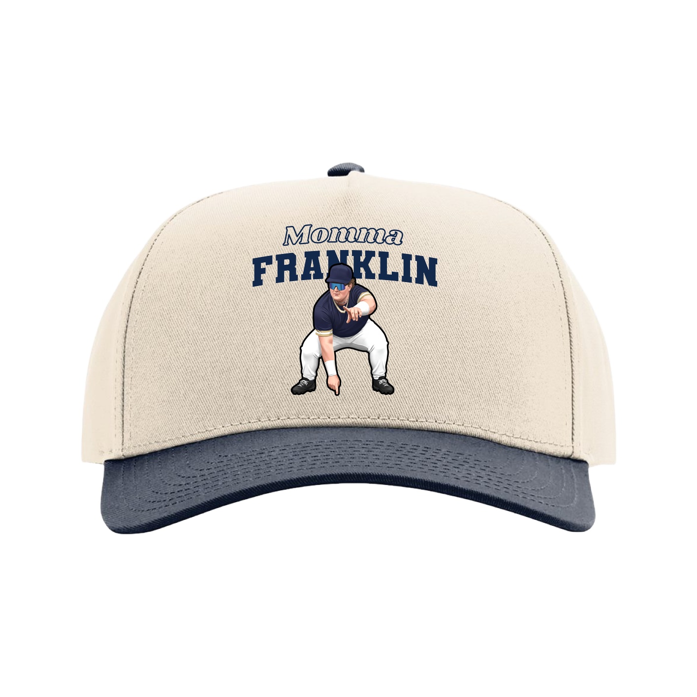 Full Fabric Five-Panel Champ Cap — Mothers Day Block in Cream/Navy