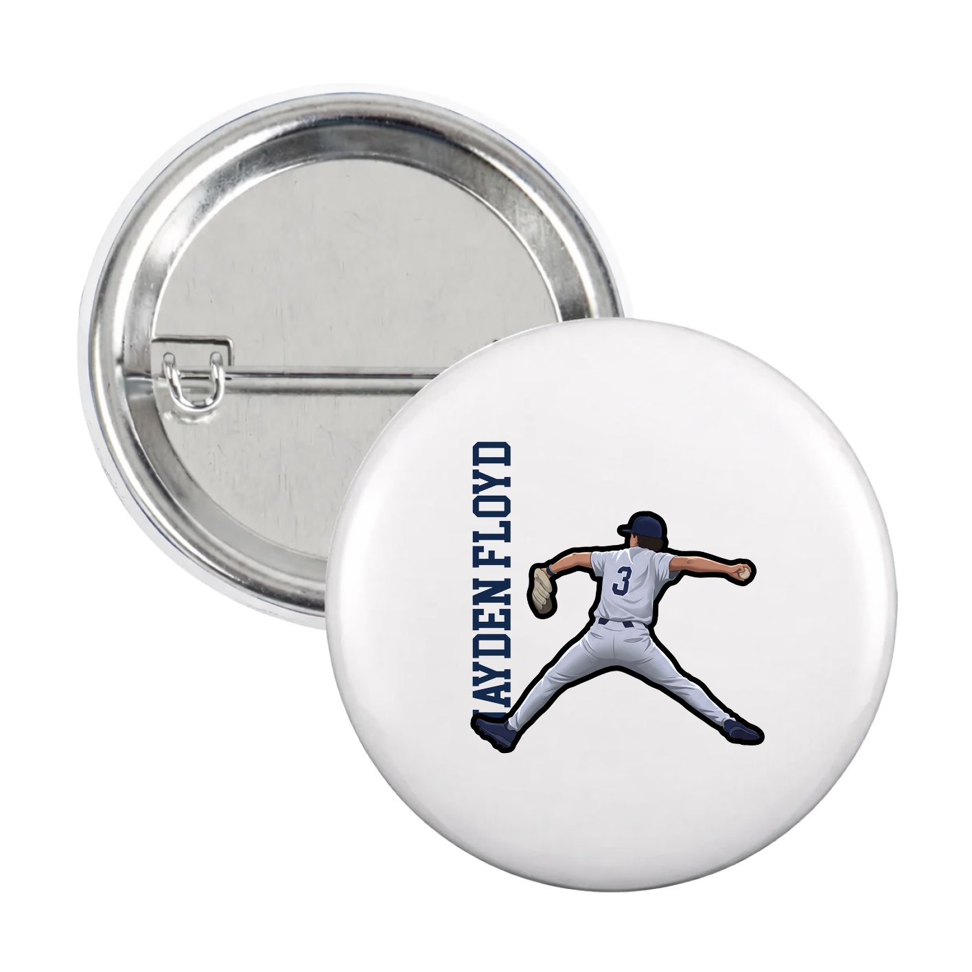 Game Day Button — Name Vertical in White