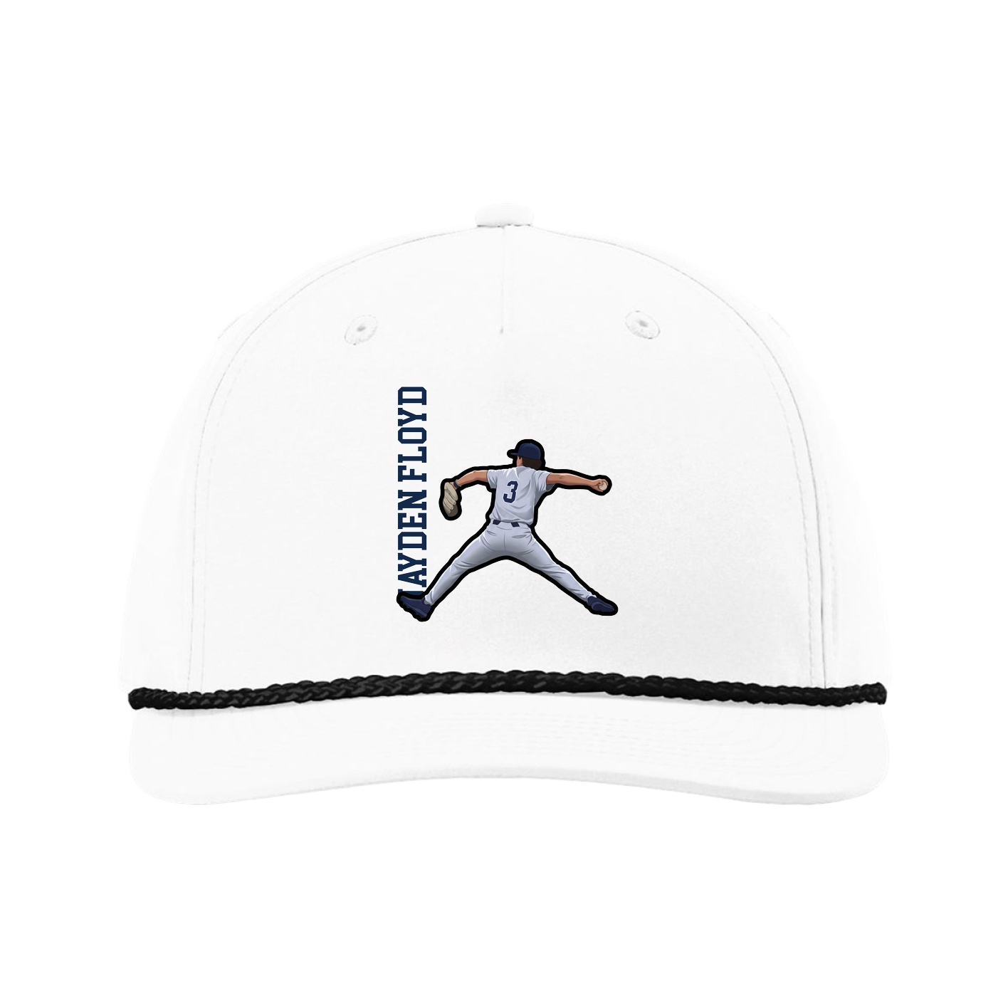 Five-Panel Classic Rope Cap — Name Vertical in White