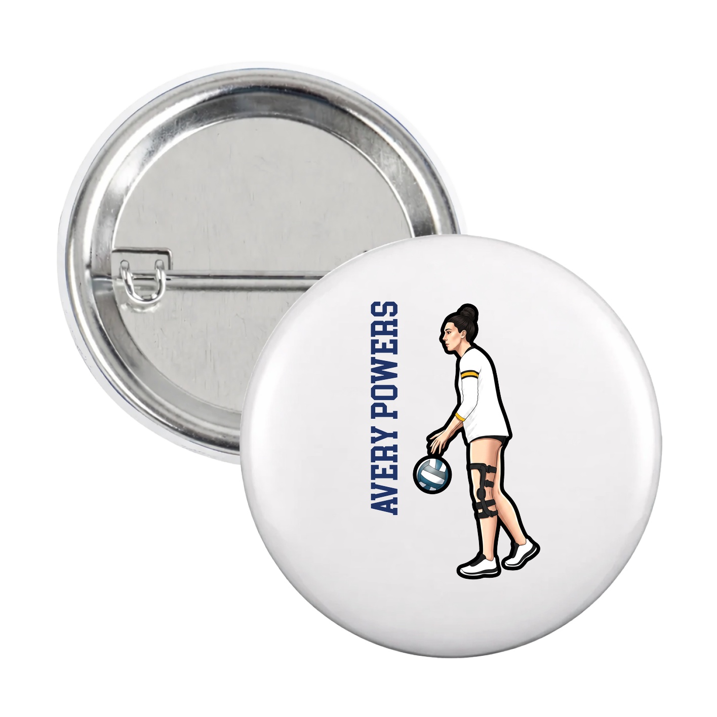 Game Day Button — Name Vertical in White