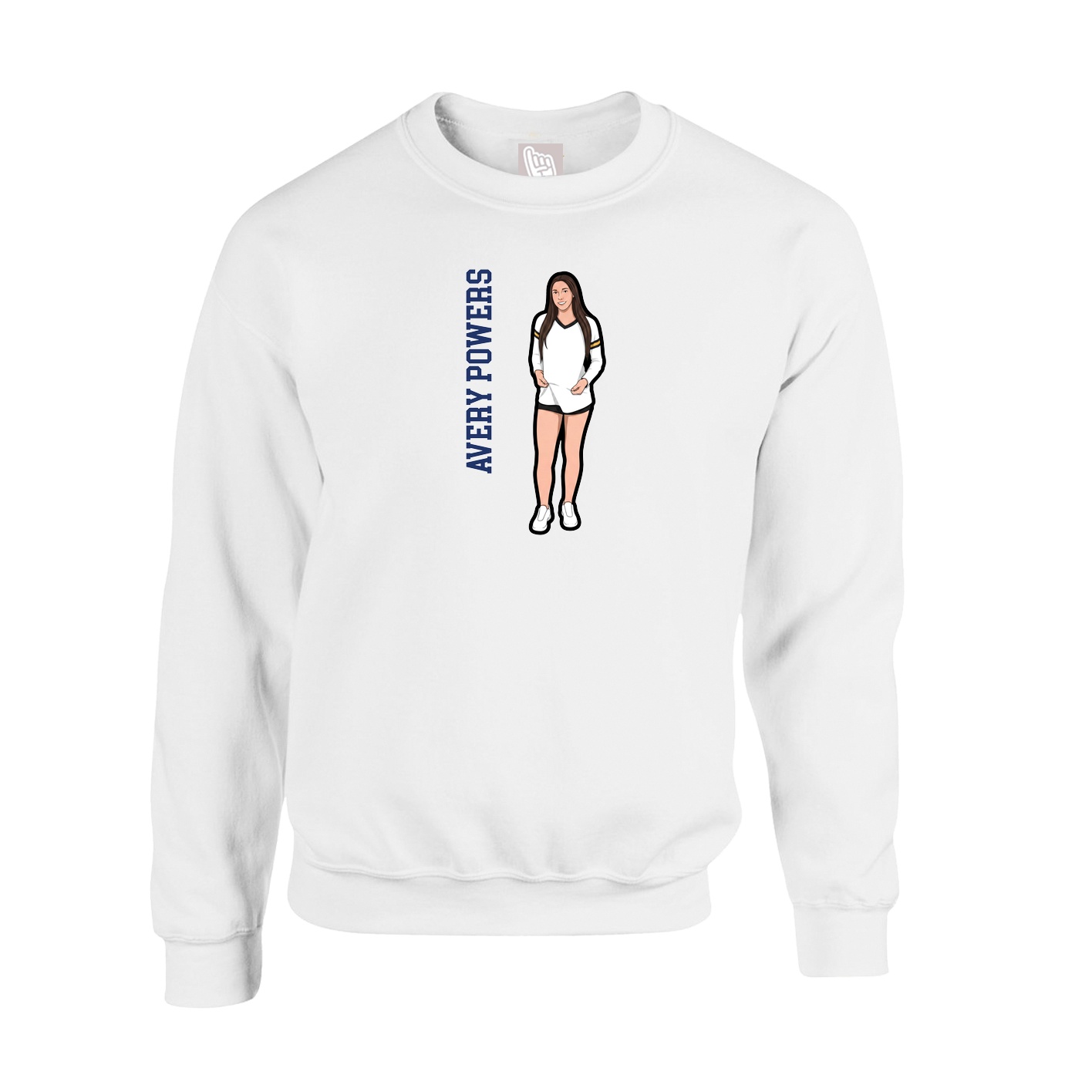 Fleece Crew — Name Vertical in White