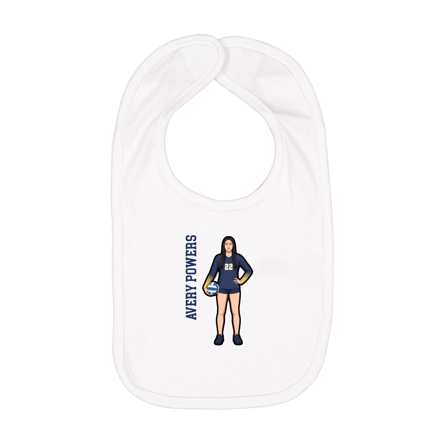 Infant Bib — Name Vertical in White
