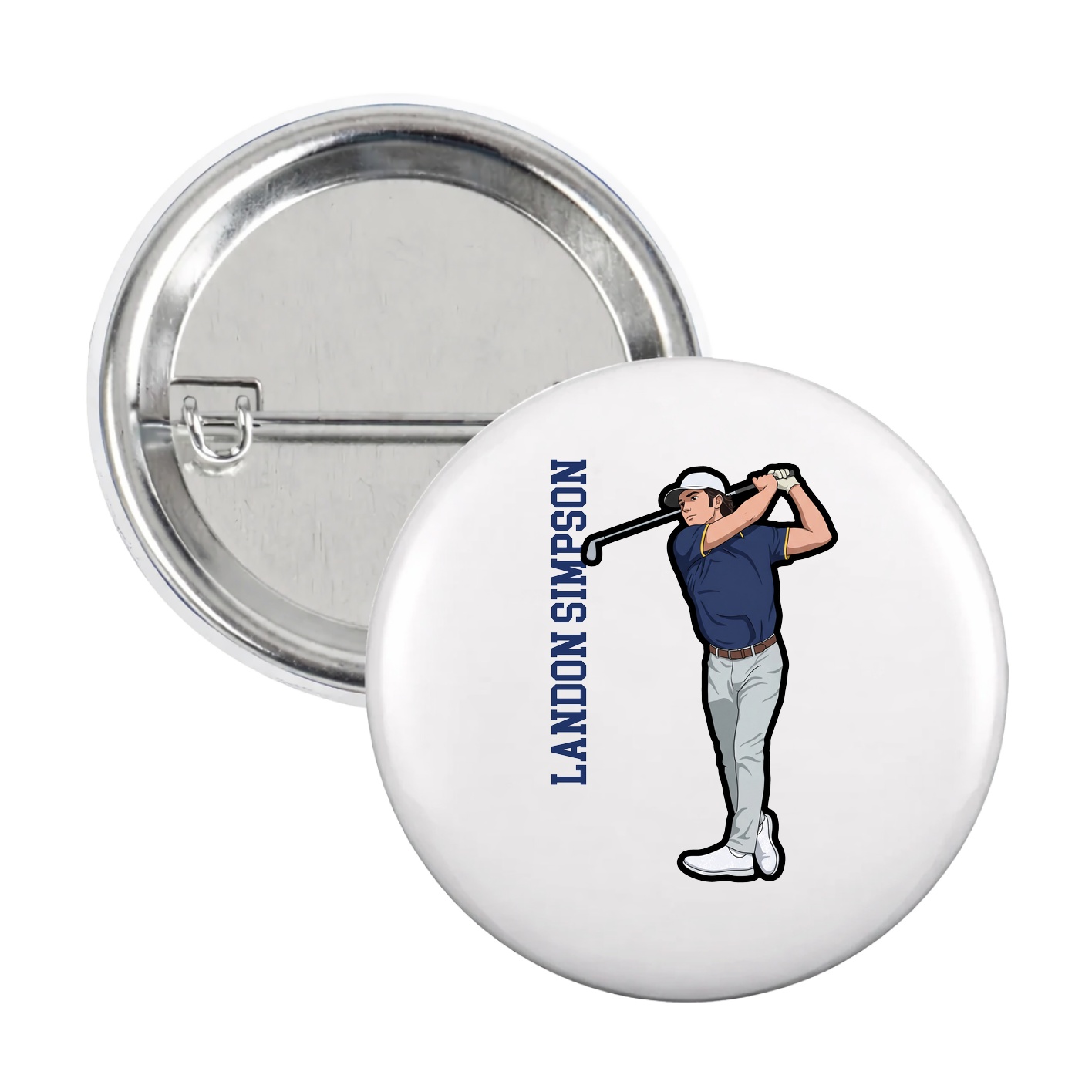 Game Day Button — Name Vertical in White
