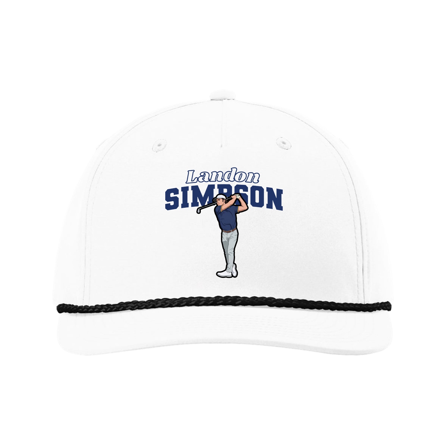 Five-Panel Classic Rope Cap — Name Arch in White