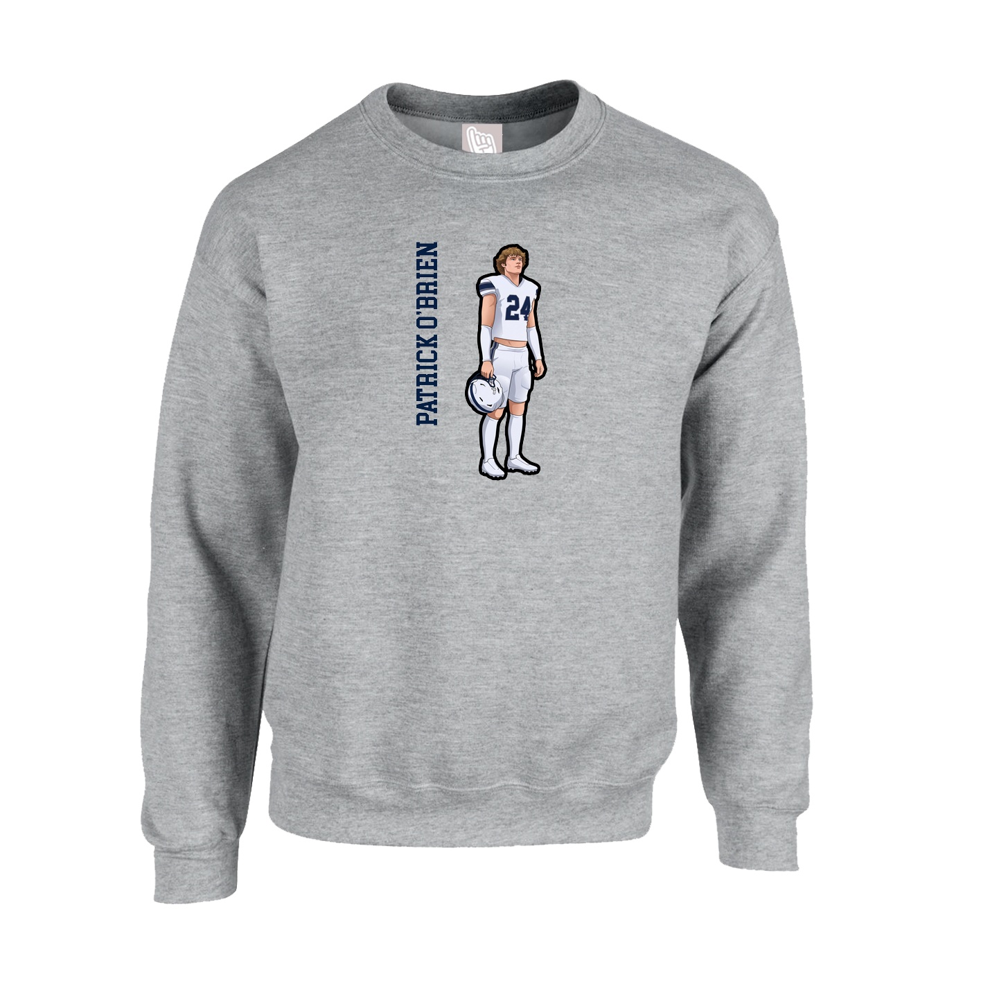 Fleece Crew — Name Vertical in Grey
