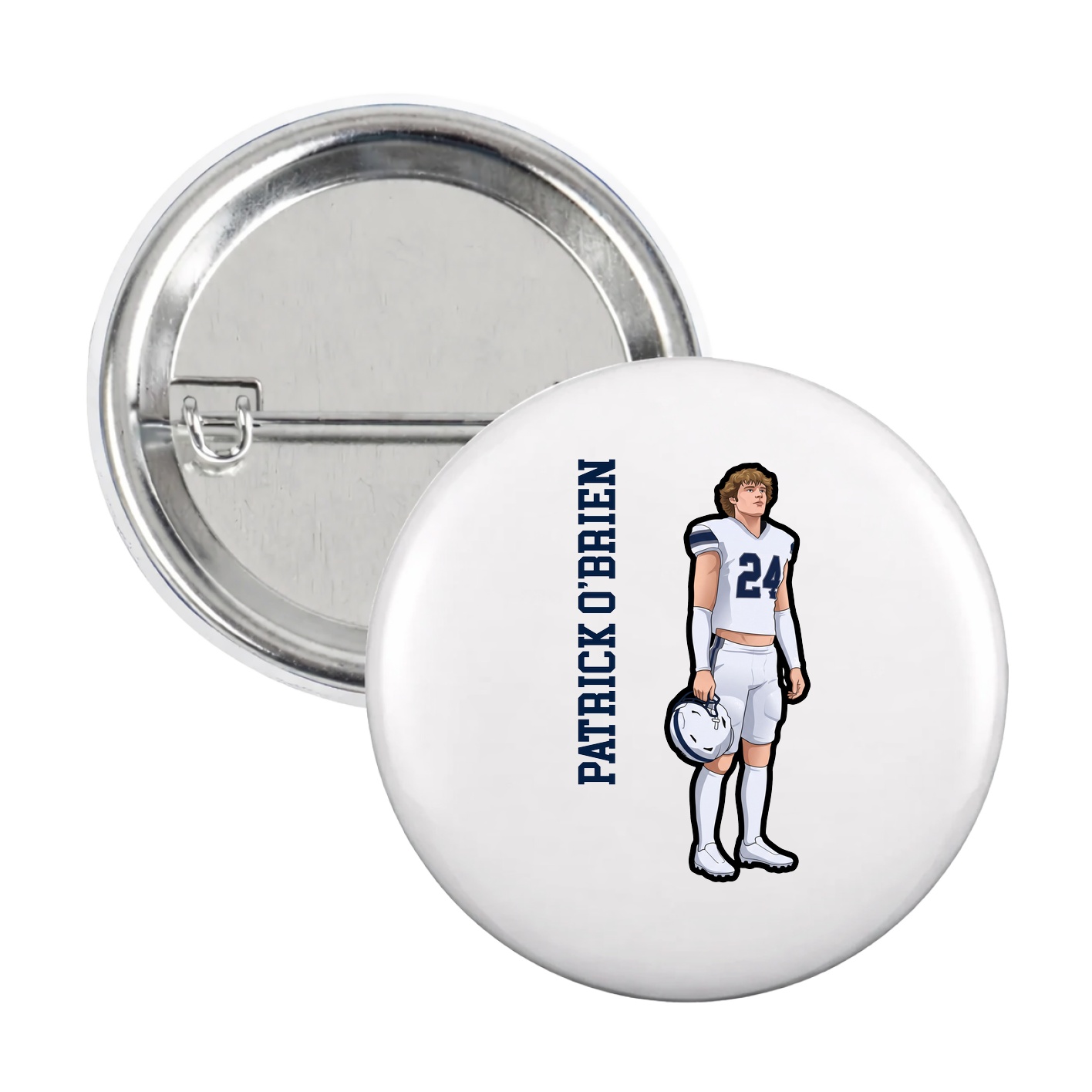 Game Day Button — Name Vertical in White