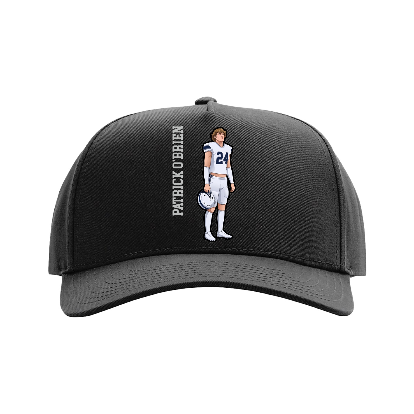 Full Fabric Five-Panel Champ Cap — Name Vertical in Black