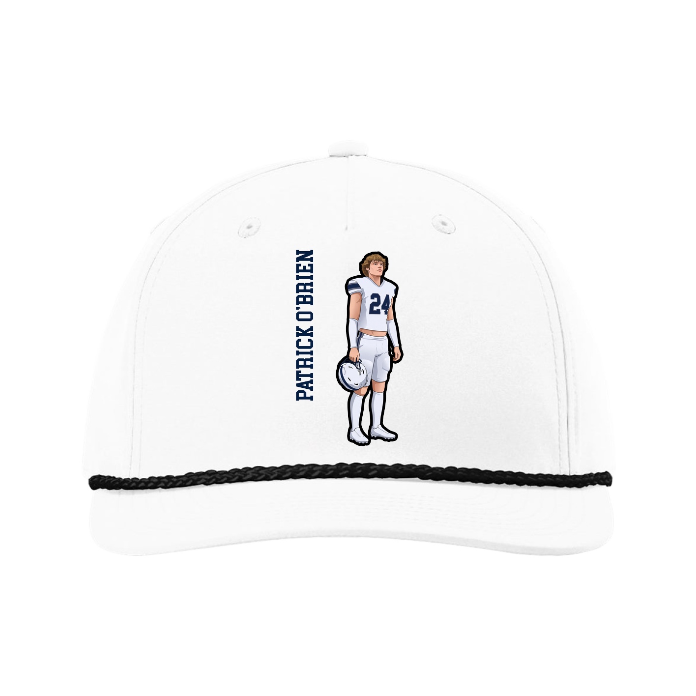 Five-Panel Classic Rope Cap — Name Vertical in White