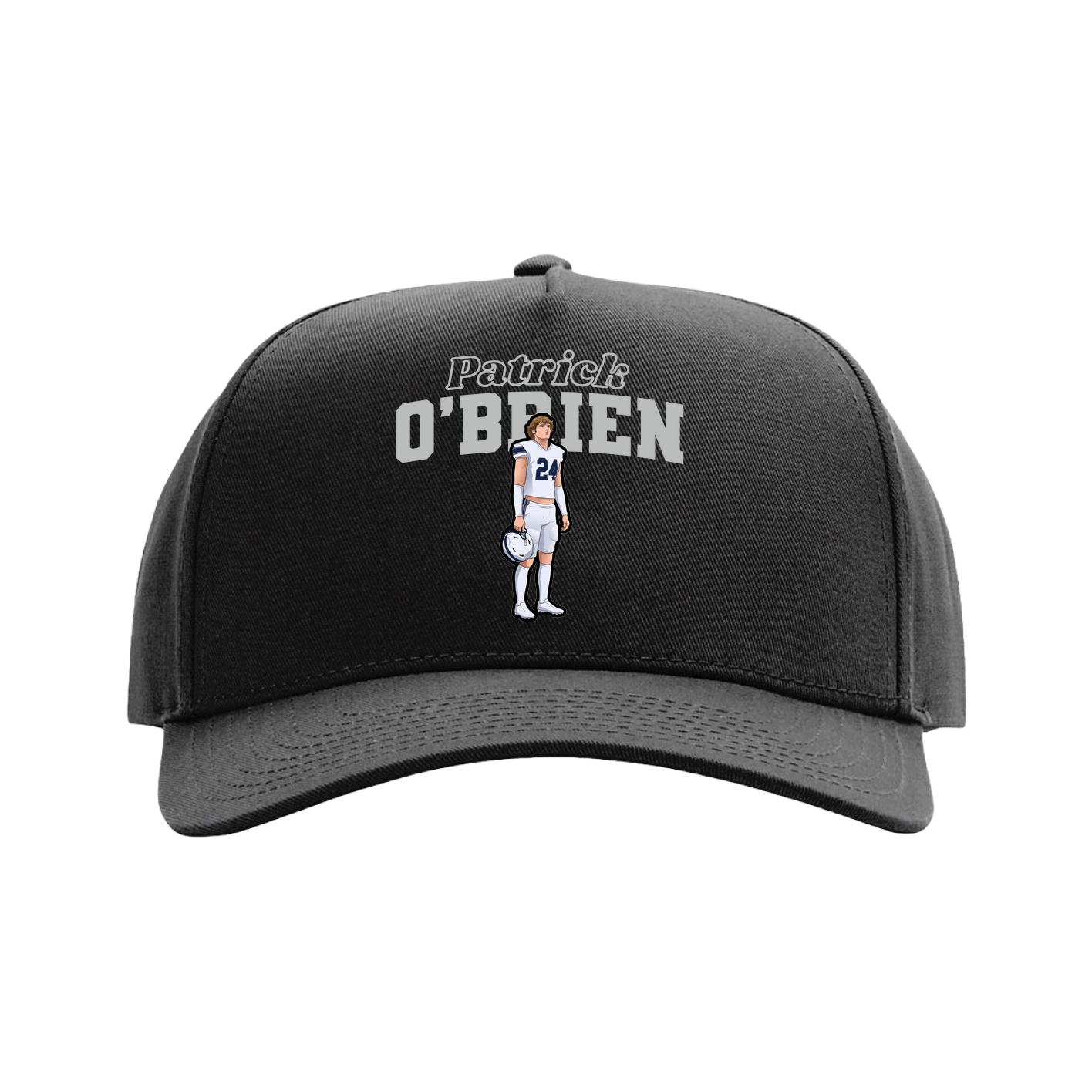 Full Fabric Five-Panel Champ Cap — Name Arch in Black