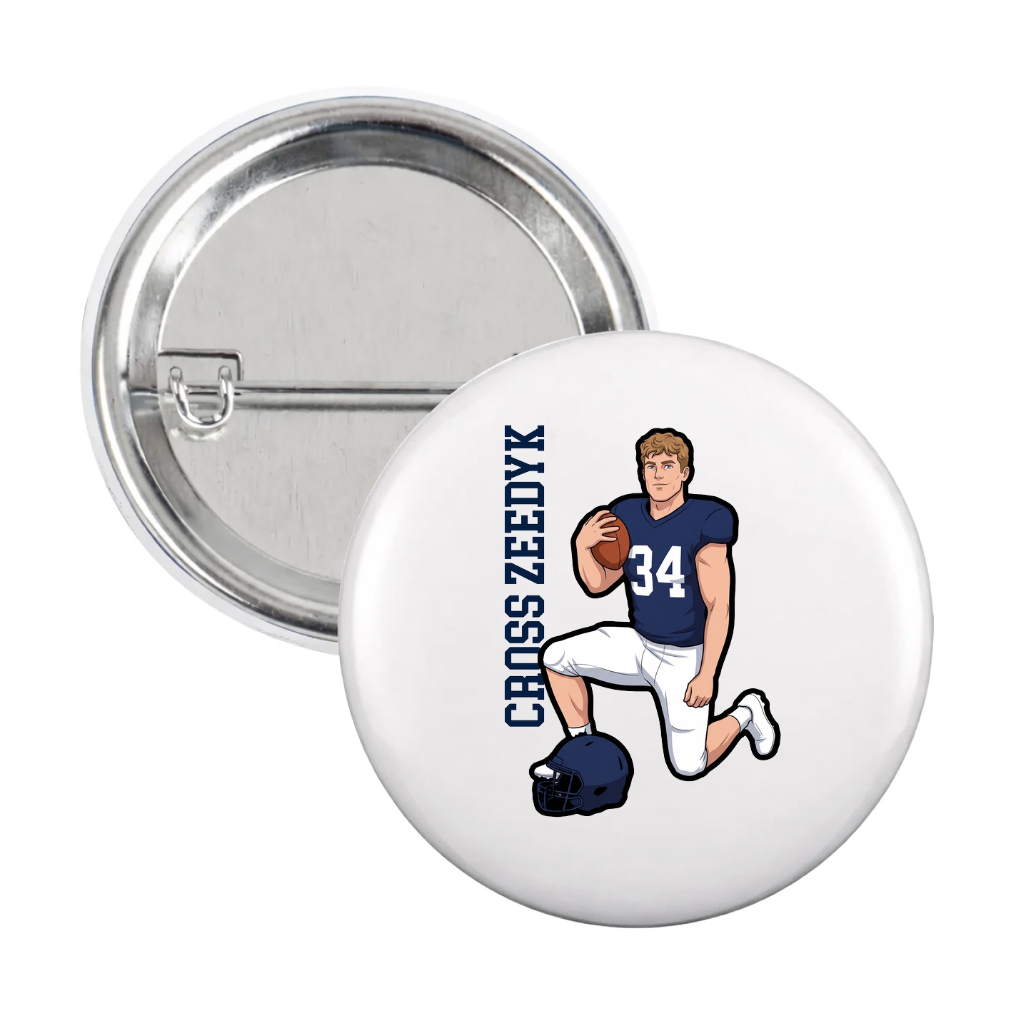 Game Day Button — Name Vertical in White