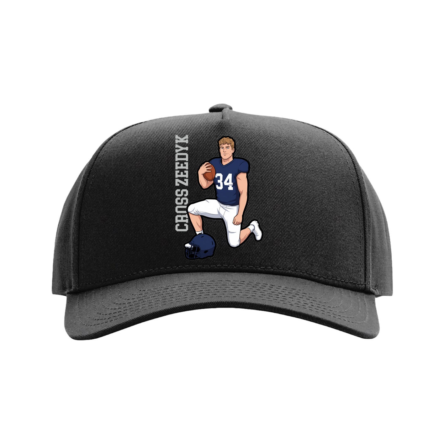 Full Fabric Five-Panel Champ Cap — Name Vertical in Black