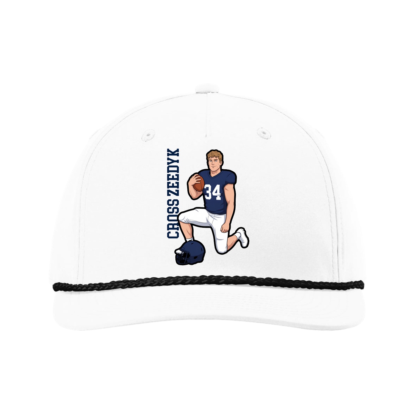 Five-Panel Classic Rope Cap — Name Vertical in White