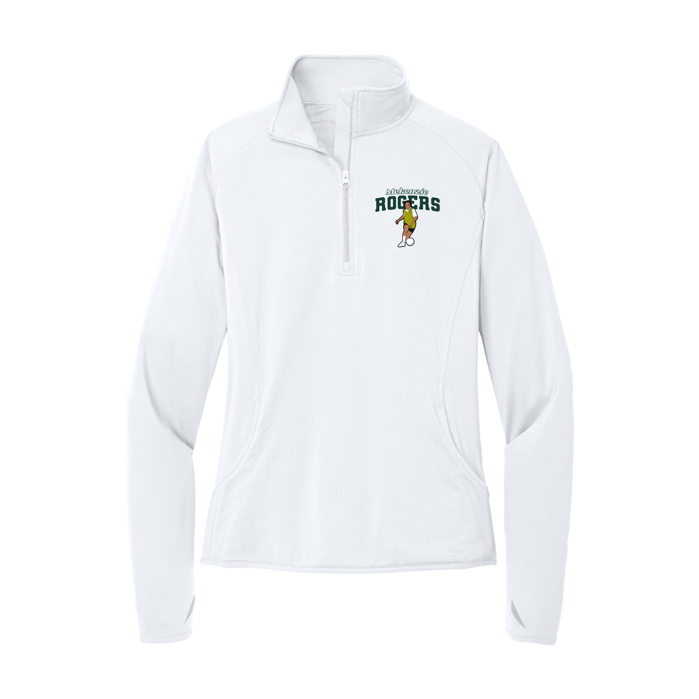 Women's Q-Zip Pullover — Name Arch in White