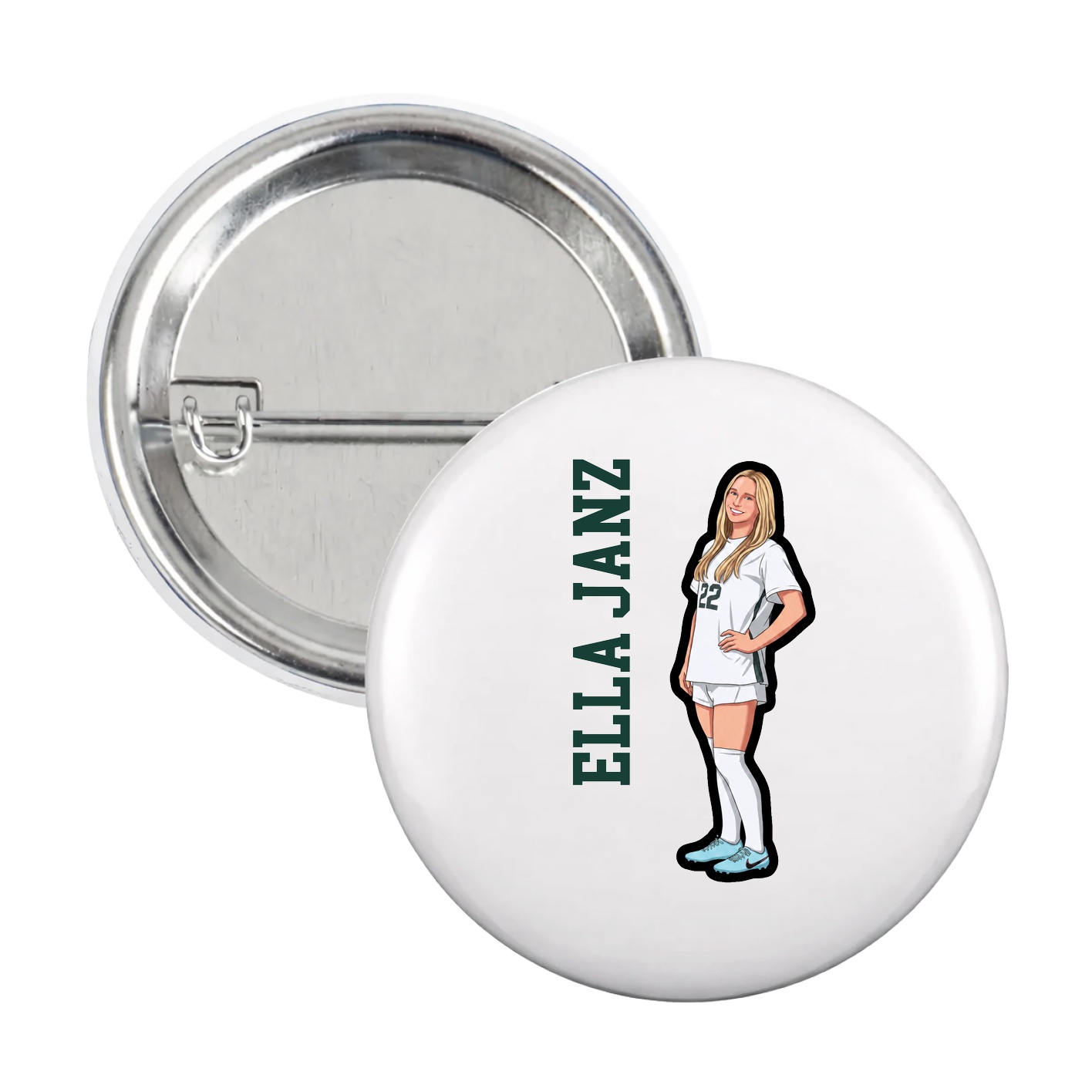 Game Day Button — Name Vertical in White