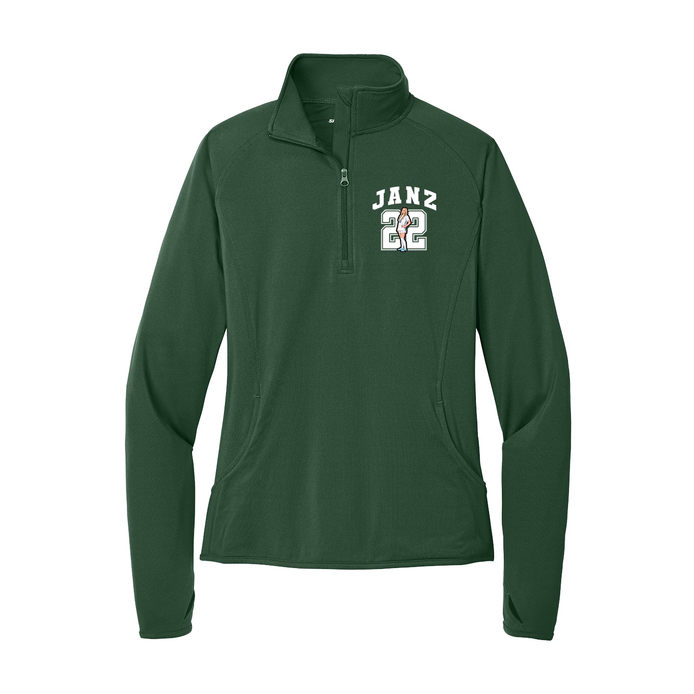 Women's Q-Zip Pullover — Number in Green