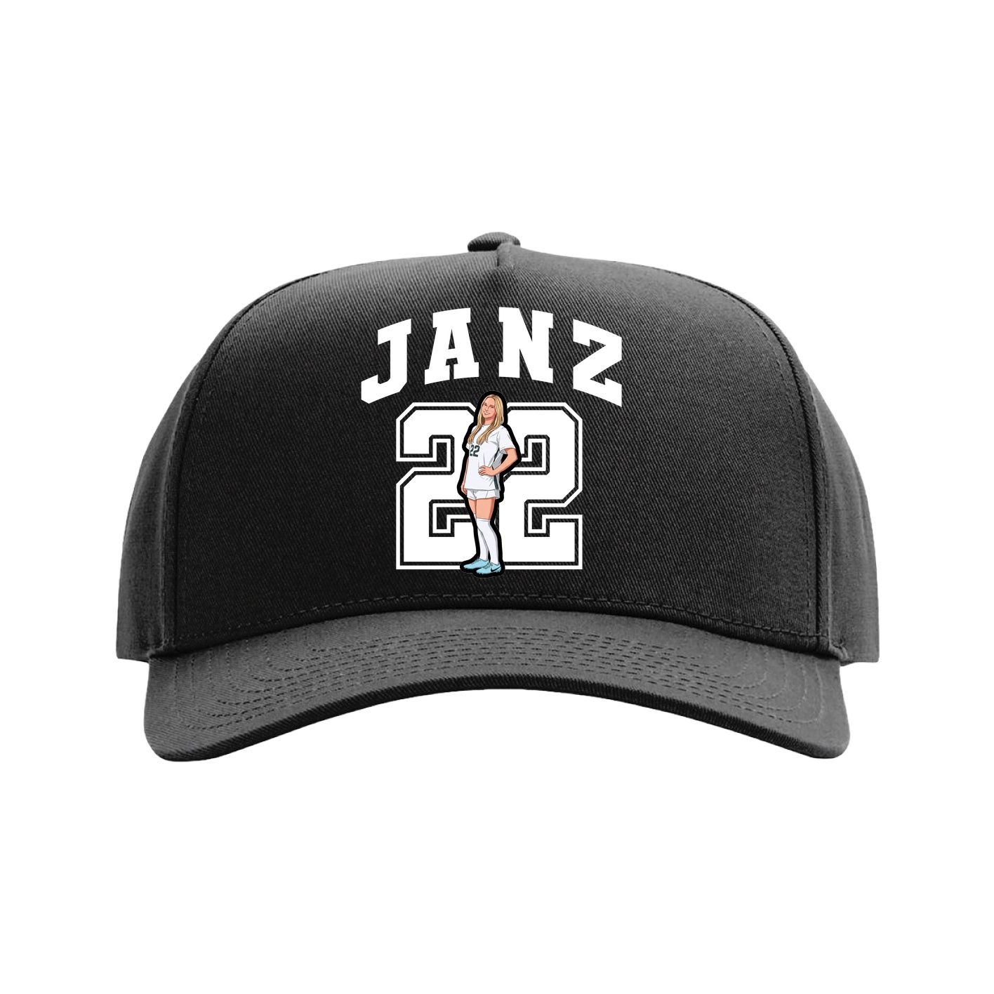 Full Fabric Five-Panel Champ Cap — Number in Black