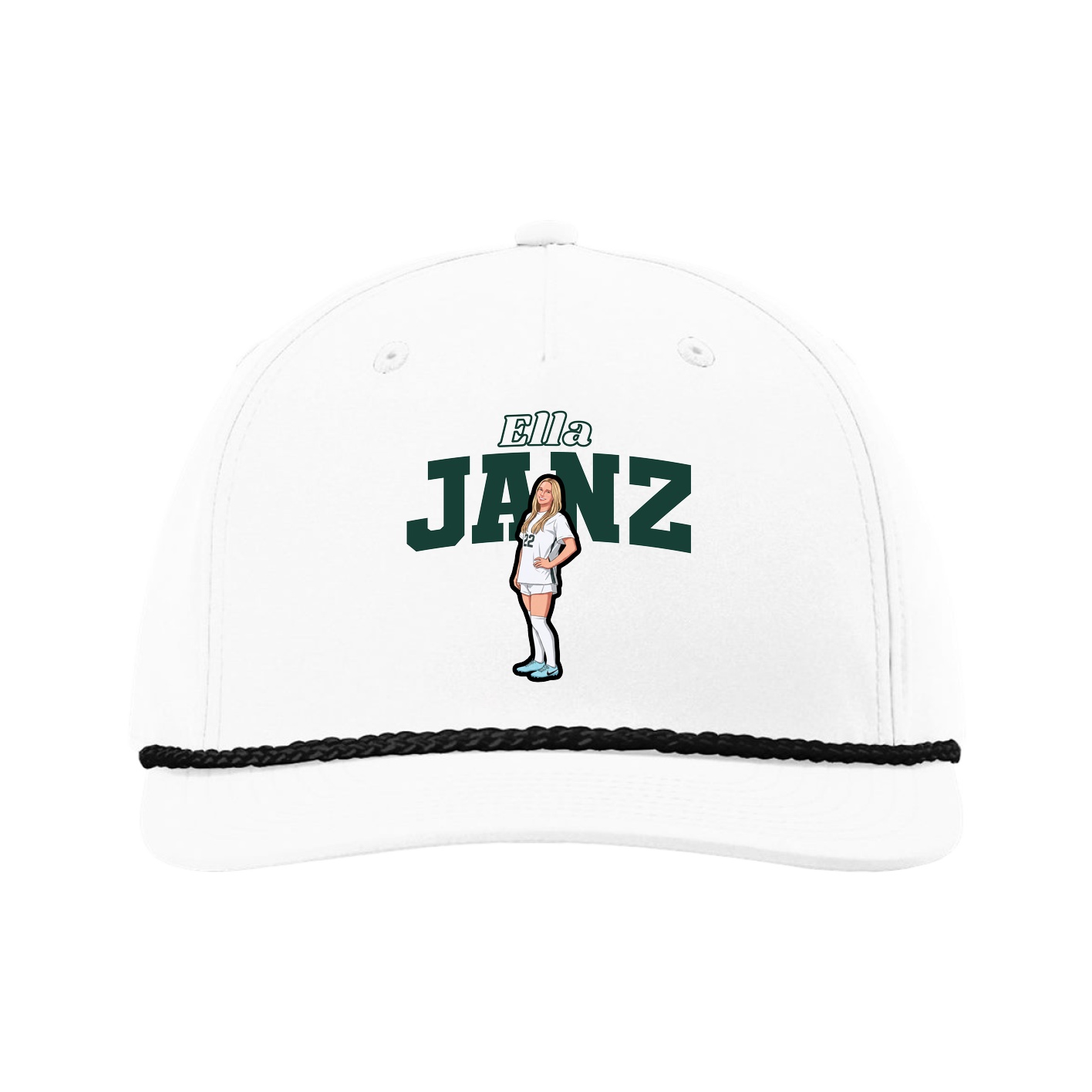 Five-Panel Classic Rope Cap — Name Arch in White