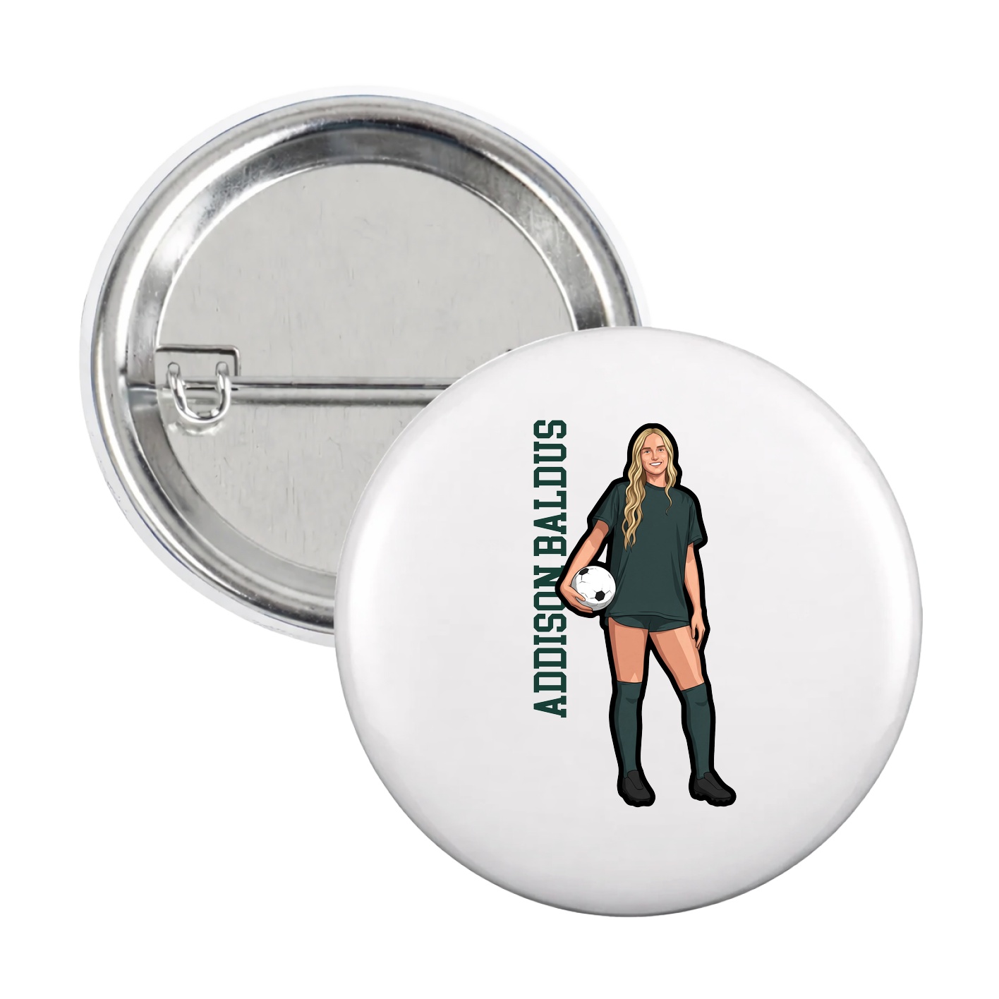 Game Day Button — Name Vertical in White