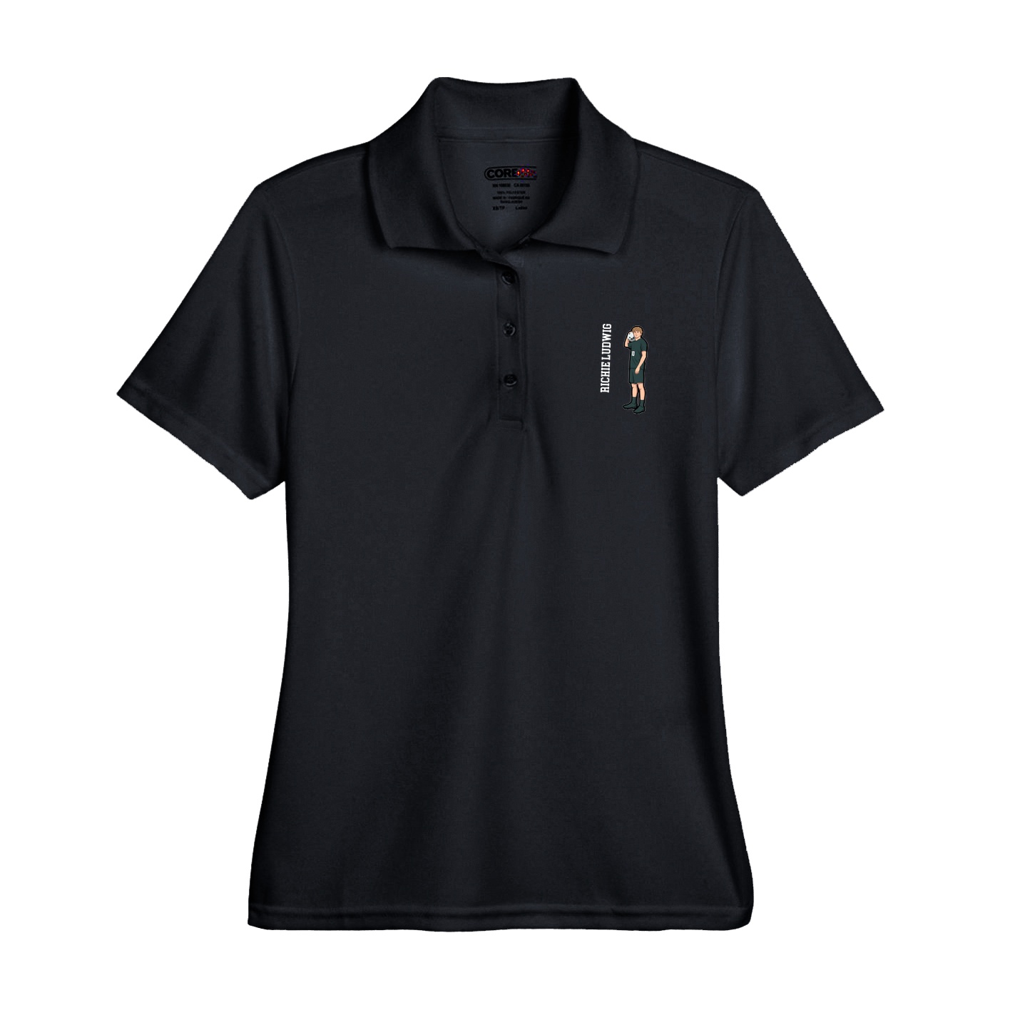 Womens Performance Polo — Name Vertical in Black
