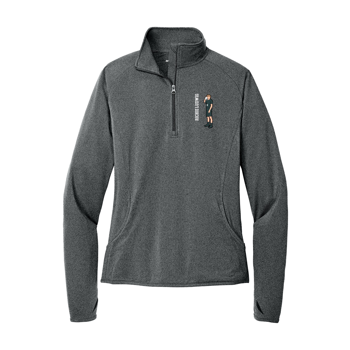Women's Q-Zip Pullover — Name Vertical in Grey