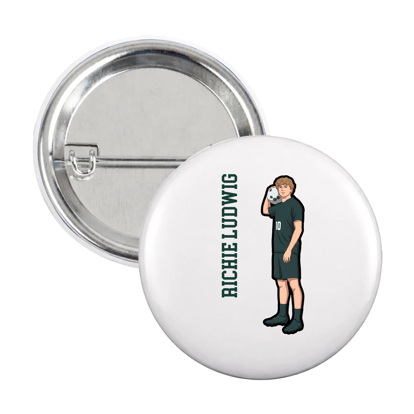 Game Day Button — Name Vertical in White