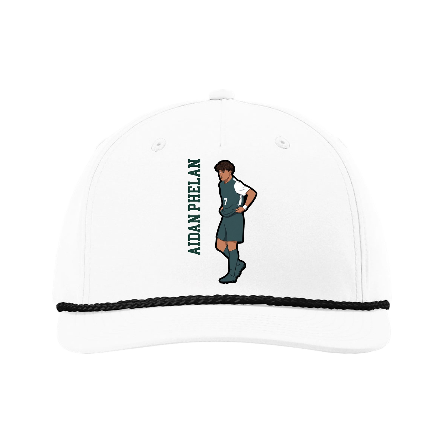 Five-Panel Classic Rope Cap — Name Vertical in White