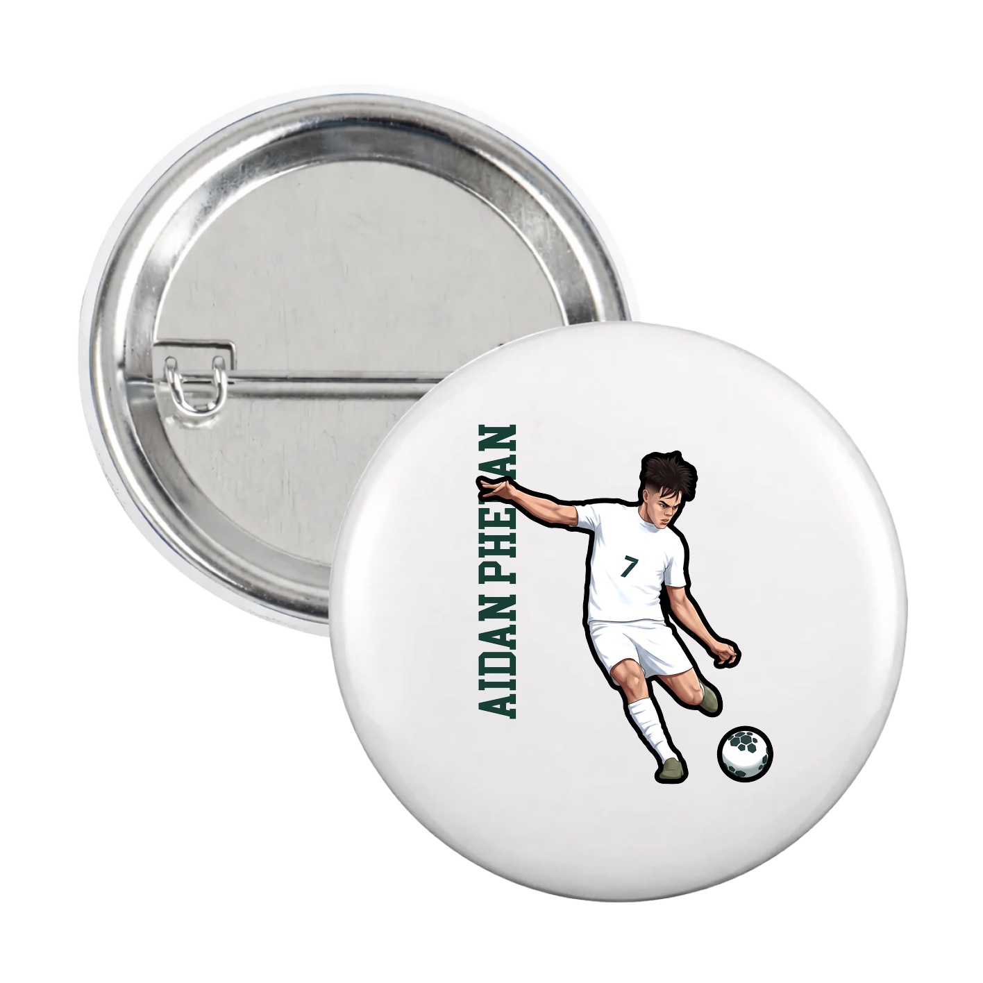 Game Day Button — Name Vertical in White