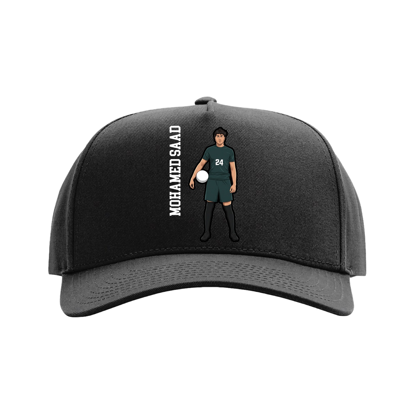 Full Fabric Five-Panel Champ Cap — Name Vertical in Black